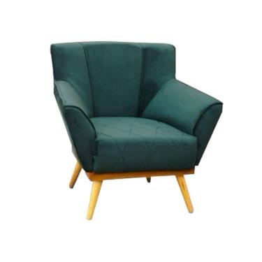 Imagem de Poltrona Decorativa Berlim Base Em Madeira Maciça Tecido Veludo Verde