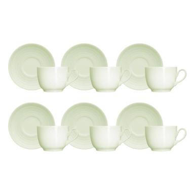 Imagem de Kit 06 Xícara Chá Pires Verde Menta Chevron Germer Porcelana