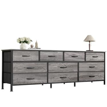 Imagem de Huuger Cômoda de 163 cm para quarto, cômoda longa com 10 gavetas de tecido, suporte de TV para TV de 55, 65, 70 polegadas, organizador de armazenamento de brinquedos para armário, cinza
