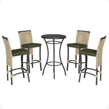 Imagem de Mesa Bistro E 4 Banquetas Roma Preta Corda Náutica 12 Rami
