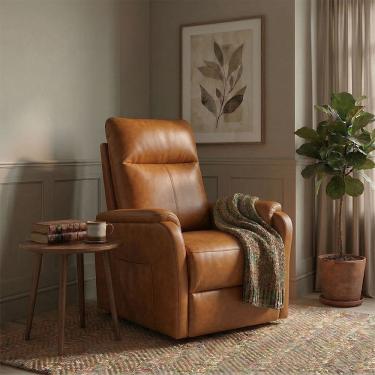 Imagem de Poltrona Papai Reclinável em Tecido Nobuke Estofada para Sala de Estar Relax e Conforto - Caramelo