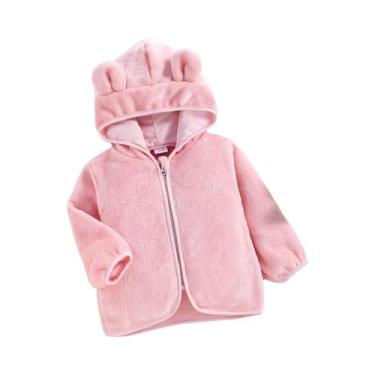 Imagem de Jaqueta De Fleece Rosa Com Capuz Para Meninas, Casaco Macio De Plush P