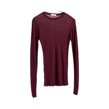 Imagem de Camiseta Básica Feminina De Manga Longa, Elástica, Casual, Fina, Trans