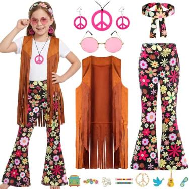 Imagem de Gorkonpy Fantasia hippie para meninas dos anos 60 e 70 anos 70 para festa de Halloween,...