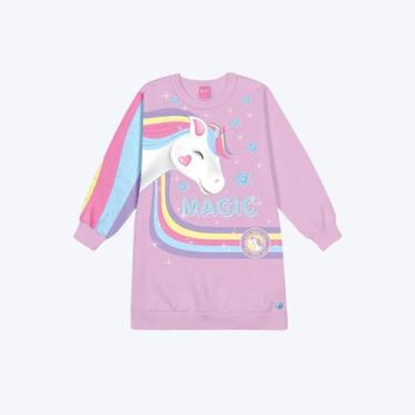 Imagem de Vestido Manga Longa Moletom Felpado Magic Unicórnio Infantil Menina Mu
