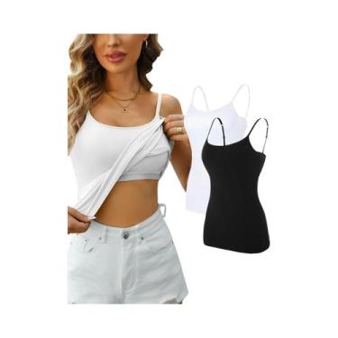 Imagem de Conjunto Feminino De 2 Peças: Camisolas Regata Lisas Com Alça Fina Aju