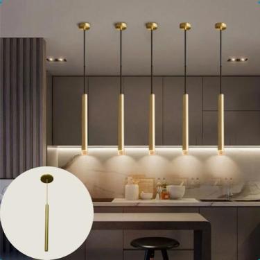 Imagem de Luminaria Tubo Led Teto Balcao Mesa Pendente Bivolt Cabo Dourado - Dan