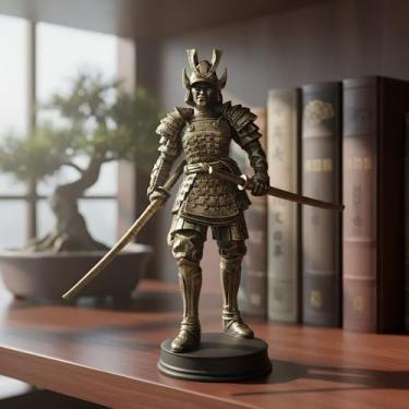 Imagem de Samurai Estátua decorativa enfeite Guerreiro resina Champanhe 30 cm - 