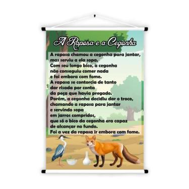 Imagem de Banner de Lona Educativo Fabula Historia Infantil A Raposa e a Cegonha
