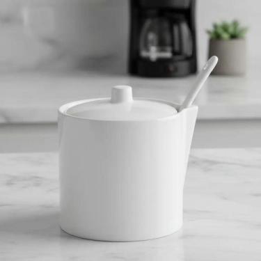 Imagem de Açucareiro Porcelana com Colher 300ml Decorativo Manhattan Hauskraft E
