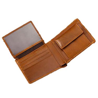 Imagem de Carteira masculina vintage de couro, bolsa multifuncional com compartimento para cartões, carteira com proteção RFID, carteira flip e carteira dobrável ultrafina, café