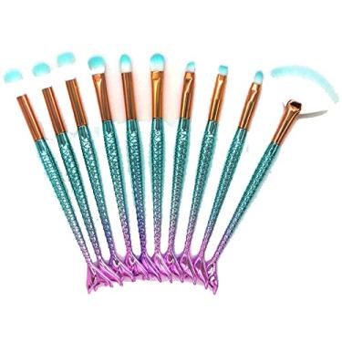 Imagem de Legou Kit 12 Pinceis para Maquiagem Sereia,Pincel para corretivo cosmético, ferramentas de cosméticos de beleza,Premium cerdas sintéticas para cosméticos coloridos, base Kabuki, blush - C