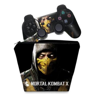 Imagem de Capa Case E Skin Adesivo Compatível Ps3 Controle - Mortal Kombat X Sco