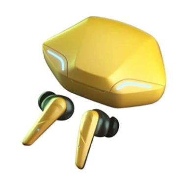 Imagem de Fones de ouvido Bluetooth, sem fio, Bluetooth, estéreo, graves esportivos, fones de ouvido sem fio, Bluetooth 5.0, redução de ruído para trabalho, academia, jogos - amarelo