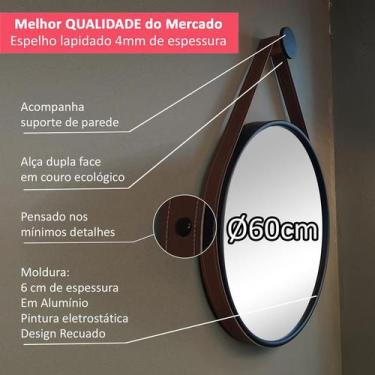 Imagem de Espelho Redondo Decorativo Adnet 60cm Moldura Alumínio Preto Com Alça