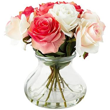 Imagem de Nearly Natural Arranjo de rosas com planta artificial de vaso, 28 cm L x 28 cm P x 28 cm A, pastéis sortidos