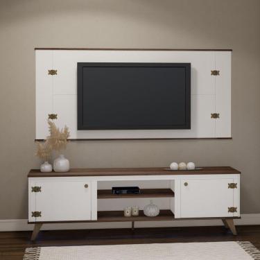 Imagem de Rack com Painel para TV até 65 Polegadas 2 Portas 2 Nichos 180cm Cambridge Estilare Branco/Madeirado