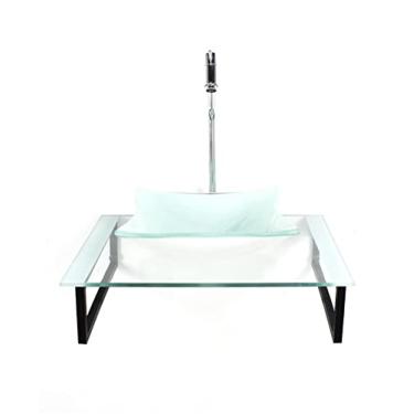 Imagem de KIT CUBA DE VIDRO QUADRADA 10MM COM TAMPO 50CM BRANCO E SUPORTE PRETO