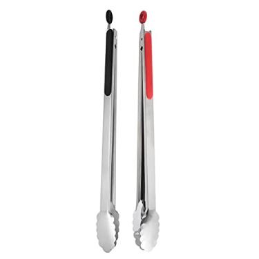Imagem de UPTALY Pinças de churrasco extra longas de 45 cm (1 peça preta + 1 peça vermelha), pinça de grelha de aço inoxidável com alça longa, pinça de comida de tamanho grande, pinça de carne engrossada, pinça de servir para cozinhar, grelhar, churrasco, buffet