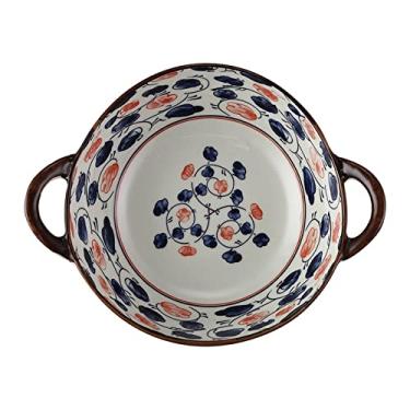 Imagem de Design de alça dupla tigela de cerâmica panela de arroz panela de lasanha utensílios domésticos padrão de flores pratos retangulares profundos (cor: A)