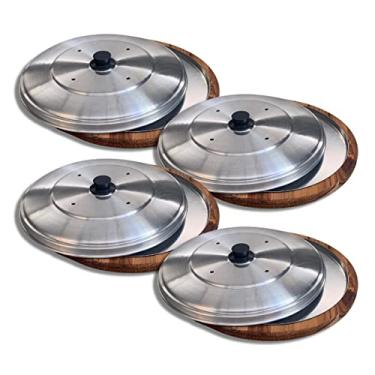 Imagem de Kit 4 Suporte Bandeja P/Servir Pizza 35cm Com Forma e Tampa