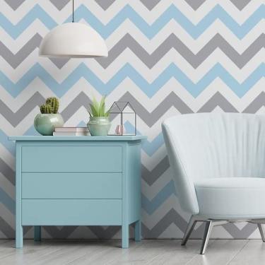Imagem de Papel De Parede Adesivo Chevron Azul Cinza Quarto Sala 3m