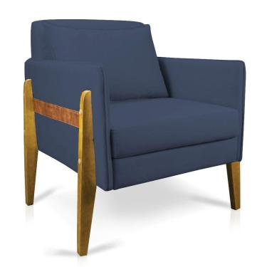 Imagem de Poltrona Lana Suede Base De Madeira - D`Rossi Azul Marinho