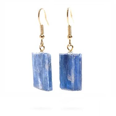 Imagem de AYANA Brincos femininos de cristal de cura de cianita azul natural | Configuração banhada a ouro | Alta vibração, chacra na garganta | Feito à mão com pedra preciosa brasileira pura e natural de origem ética