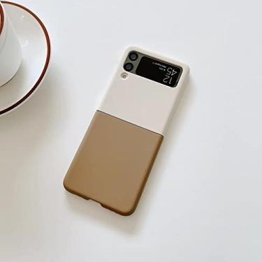 Imagem de Capa de telefone com contraste de cor doce para Samsung Galaxy Z Flip 3 ZFlip3 ultrafina capa de silicone macio à prova de choque, branco marrom, para Samsung Z Flip 3