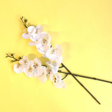Imagem de Kit 24 Flores Artificiais Haste De Orquídea Toque Real Branca  Atacado