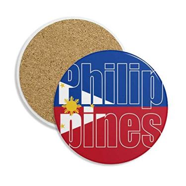 Imagem de Caneca de porta-copos com nome da bandeira do país das Filipinas, pedra absorvente de proteção de mesa
