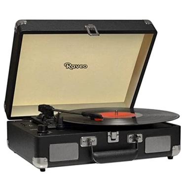Imagem de Vitrola Raveo Toca Discos Vinil Bluetooth Usb Auxiliar Reproduz E Grava Em Mp3 Bivolt Chrome Black Preta Vintage