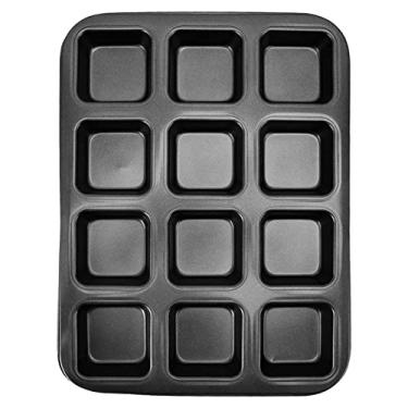 Imagem de QANYEGN Forma de Brownie em Aço Carbono, Conjunto de Formas para Mini Pão de Forma com 12 Cavidades, Formas Antiaderentes para Cupcakes, Pão(Preto)