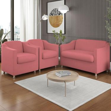 Imagem de Kit 02 Poltronas Reforçada Clinica + Namoradeira Suede Tilla Cor:rosa