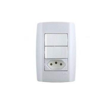 Imagem de 2 Interruptor 10A+1 Tomada 250V Horizontal ComPlaca 4X2- Modular