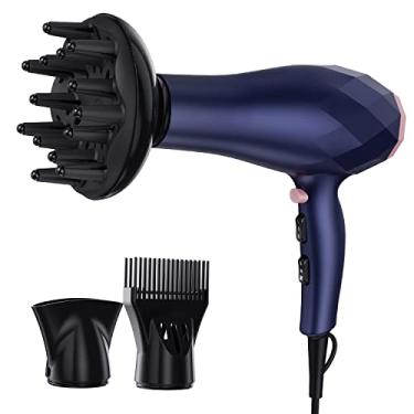 Imagem de Mingzhe Secador de cabelo profissional Secador de cabelo com 2 velocidades e 3 configurações de calor Secagem rápida Secadores de cabelo leves e de baixo ruído com pente concentrador difusor