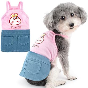 Imagem de Zunea Vestidos de cachorro camisole para cães pequenos meninas verão filhote vestido de verão saia jeans bonito vestido feminino para cães colete macio camisas roupas para animais de estimação roupas