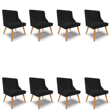 Imagem de Kit 8 Cadeiras Estofadas Para Sala De Jantar Pés Palito Lia Linho Preto - Ibiza