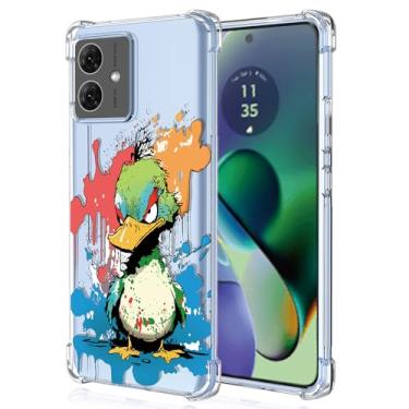 Imagem de XINYEXIN Capa transparente para Motorola Moto G54, fina à prova de choque TPU bumper capa de telefone transparente padrão fofo, colorido arte legal grafite série - pato