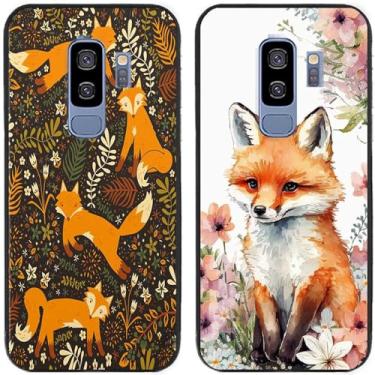 Imagem de 2 peças de capa de telefone traseira com estampa de raposa em flor TPU gel silicone para Samsung Galaxy todas as séries (Galaxy S9 Plus / S9+)