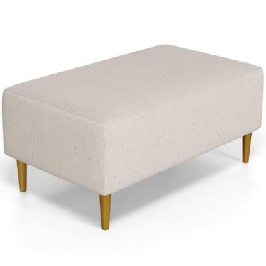 Imagem de Puff Decorativo Sala de Estar Cléo W01 Pés Palito 90 cm Linho Bege - Lyam Decor