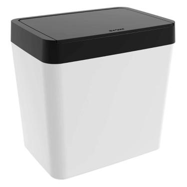 Imagem de Lixeira Pequena Retangular 5L Crippa Cozinha Pia Escritório Branco e Preto com Aro Interno