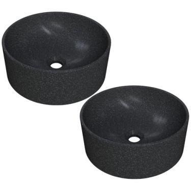 Imagem de Kit 02 Cubas de Apoio Redonda Para Banheiro Lavabo C01 BL34W Preto Granit Matte - Lyam