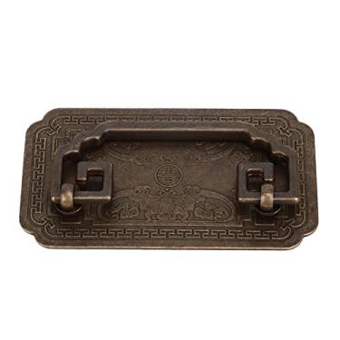 Imagem de Puxador de Gaveta Vintage Chinês, Alça de Gaveta Antiga, Morcego Tetragonal, Porta de Armário de Cobre Puro, Kits de Instalação de Chuveiro Estilo retrô Chinês (Bronze)