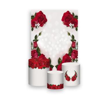 Imagem de Painel De Festa Vertical 1,50 x 2,20 + Trio De Capas Cilindro - Rosas 
