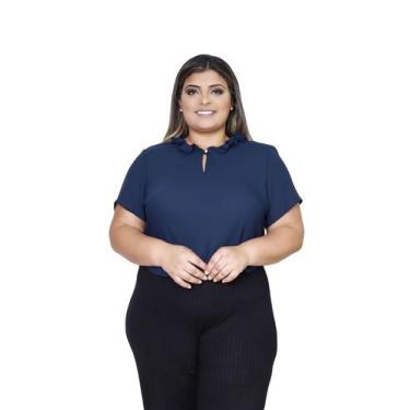 Imagem de Blusa manga curta feminina plus size barata sku:bp16 - R.S MODAS, Azul