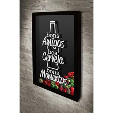 Imagem de Quadro Porta Tampinhas Bons Amigos  - Quadro Novo, Preto, 26x36