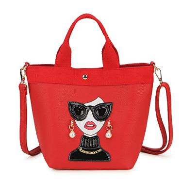 Imagem de ENJOININ Bolsa feminina Funky feminina casual para compras com alça superior, bolsa de ombro de couro sintético, Vermelho A