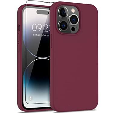 Imagem de DEENAKIN Capa para iPhone 14 Pro com protetor de tela, capa protetora de borracha de gel de silicone macio flexível para mulheres e meninas, capa de telefone protetora à prova de choque para iPhone 14 Pro 6,1 polegadas vinho tinto