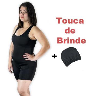 Imagem de Maio Macaquinho Hidroginástica Natação G PRETO, Acompanha Touca Tecido